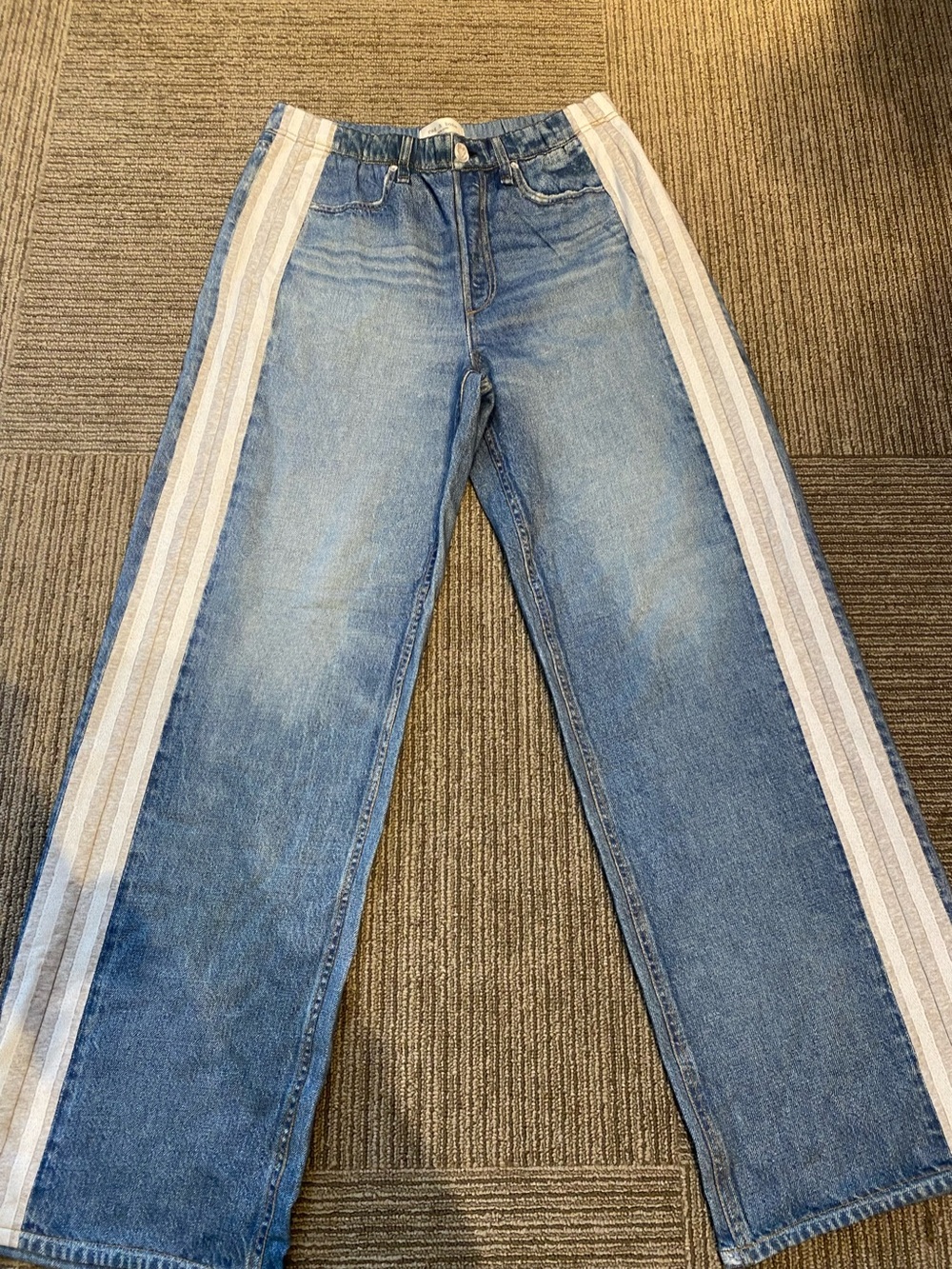 Blue Wide-Leg Jeans with White Side Stripes